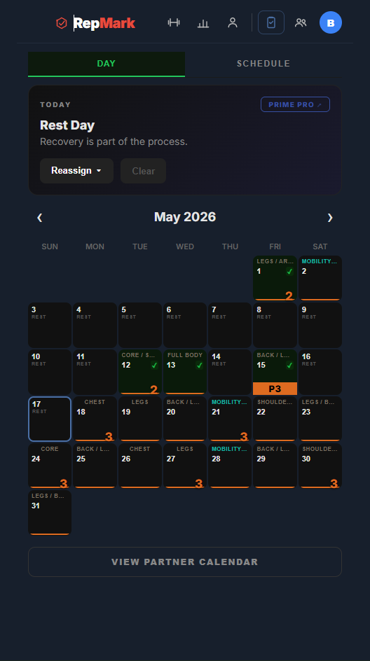 The RepMark calendar on a phone